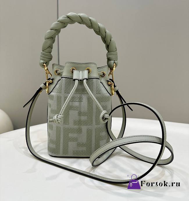 Fortok Fendi Mon Tresor Mini FF Canvas & Leather Bucket Bag Green 12x18x10cm - 1