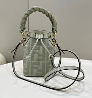 Fortok Fendi Mon Tresor Mini FF Canvas & Leather Bucket Bag Green 12x18x10cm - 1