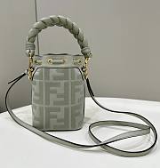 Fortok Fendi Mon Tresor Mini FF Canvas & Leather Bucket Bag Green 12x18x10cm - 3