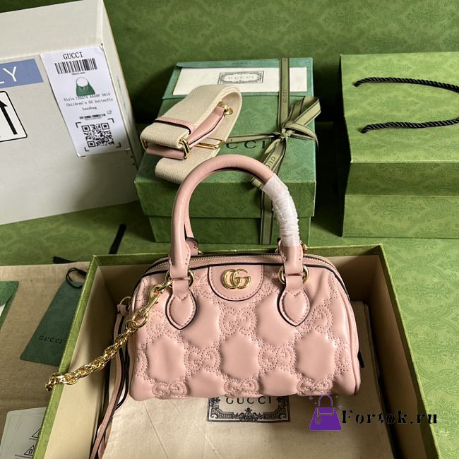 Fortok Gucci GG Matelasse Leather Top Handle Bag Pink 19x13x11cm - 1