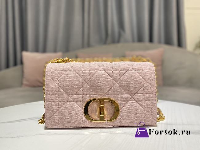 Fortok Dior Caro Small Bag Linen Cannage Pattern Pink 20x12x7cm - 1