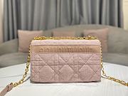 Fortok Dior Caro Small Bag Linen Cannage Pattern Pink 20x12x7cm - 4