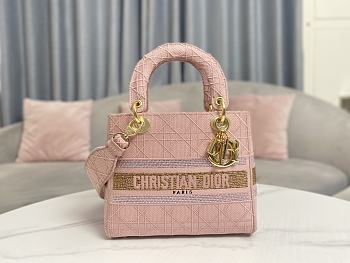 Fortok Dior Lady D-Lite Bag Embroidery Pink 24x20x11cm