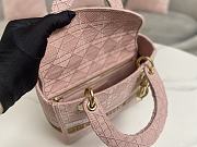Fortok Dior Lady D-Lite Bag Embroidery Pink 24x20x11cm - 6