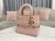 Fortok Dior Lady D-Lite Bag Embroidery Pink 24x20x11cm - 5