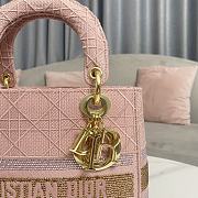 Fortok Dior Lady D-Lite Bag Embroidery Pink 24x20x11cm - 2
