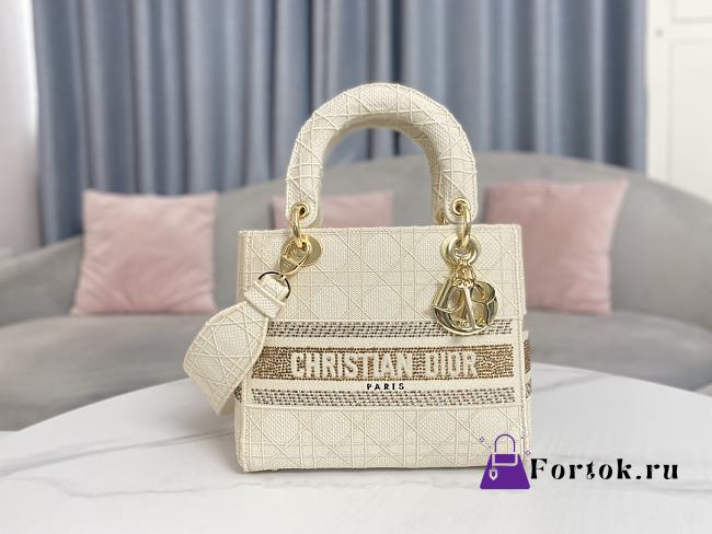 Fortok Dior Lady D-Lite Bag Embroidery Beige 24x20x11cm - 1