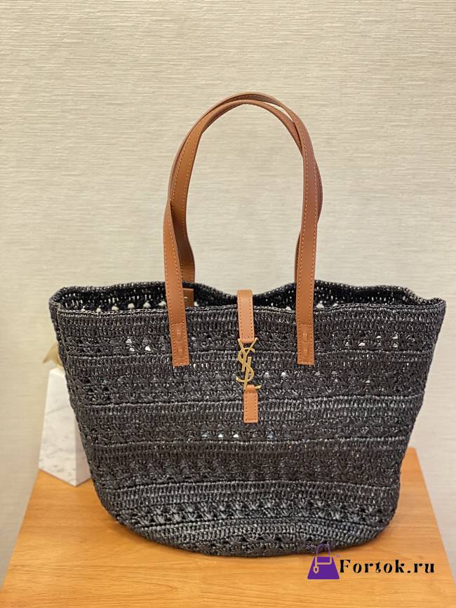 Fortok Saint Laurent Raffia Tote Bag Black 38x20x21cm - 1