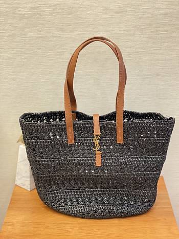 Fortok Saint Laurent Raffia Tote Bag Black 38x20x21cm