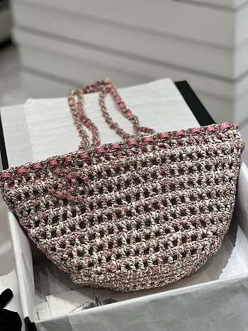 Fortok Chanel Crochet Mixed Fibres Gold Tone Metal Beige Pink 20x36x12cm