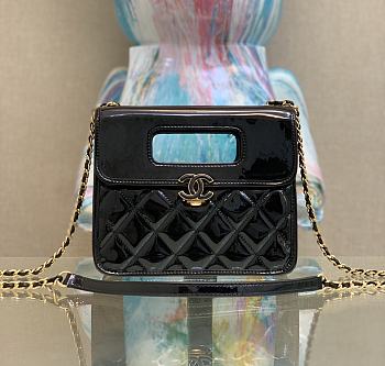 Fortok Chanel Mini Flap Bag With Top Handle Patent Calfskin&Gold-Tone Metal Black