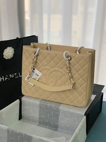 Fortok Chanel Cream Shopper Bag Caviar Leather Silver Hardware