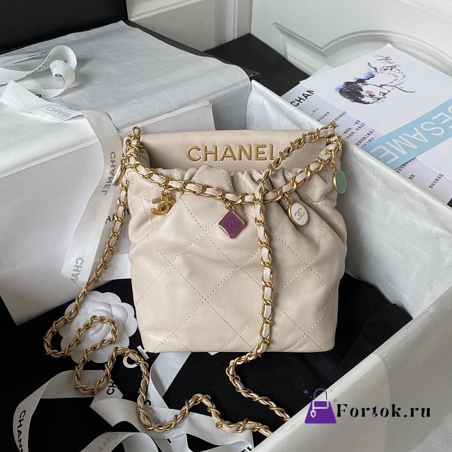 Fortok Chanel 23P Hobo Bag Beige AS3793 17x16x7cm - 1