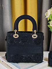 Fortok Dior Lady D-lite Bag Black Reverse Jouy 24x20x11cm - 4