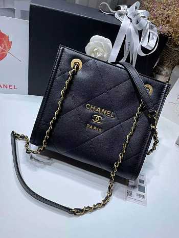 Fortok Chanel 2021 Tote Shopping Bag Black 23x21x10.5cm