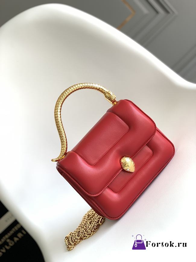 Fortok Bvlgari Red x Mary Katrantzou Leather Top Handle Bag 19.2x15x6cm - 1