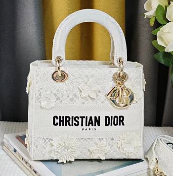 Fortok Dior Lady D-lite Bag White Reverse Jouy 24x20x11cm