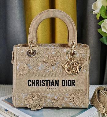 Fortok Dior Lady D-lite Bag Beige Reverse Jouy 24x20x11cm