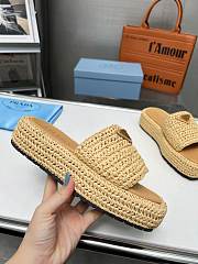 Fortok Prada Crochet Flatform Slides Beige  - 5