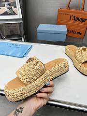 Fortok Prada Crochet Flatform Slides Beige  - 3