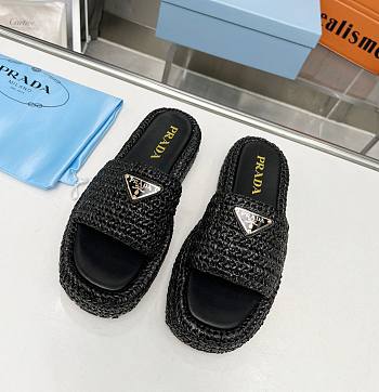 Fortok Prada Crochet Flatform Slides Black