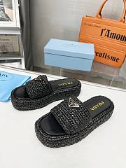 Fortok Prada Crochet Flatform Slides Black - 6
