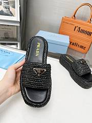 Fortok Prada Crochet Flatform Slides Black - 3
