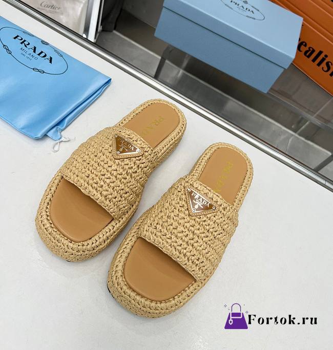 Fortok Prada Crochet Flatform Slides Beige  - 1