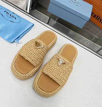 Fortok Prada Crochet Flatform Slides Beige 