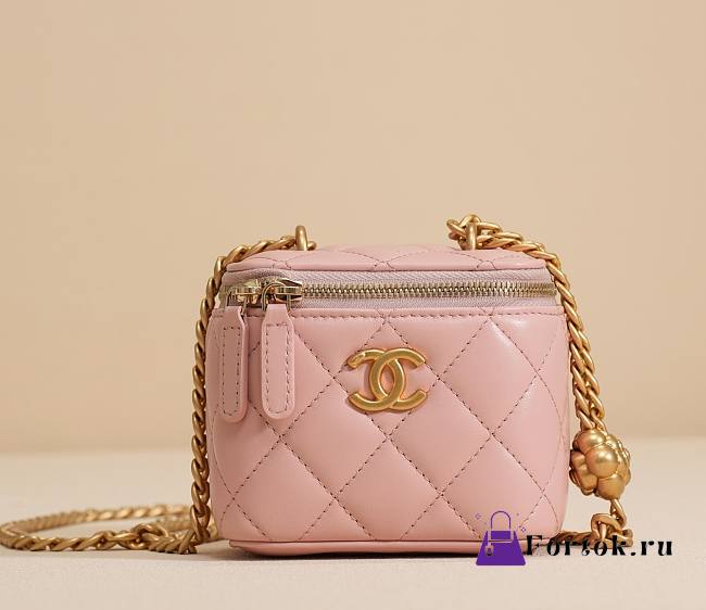 Fortok Chanel 23S Small Vanity Bag With Chain Pink 10x9x7cm - 1