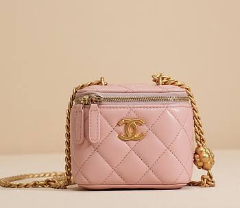 Fortok Chanel 23S Small Vanity Bag With Chain Pink 10x9x7cm