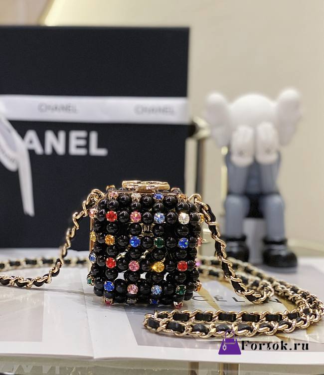 Fortok Chanel Mini Evening Bag Glass Pearls & Gold-Tone Metal Black & Multicolour - 1
