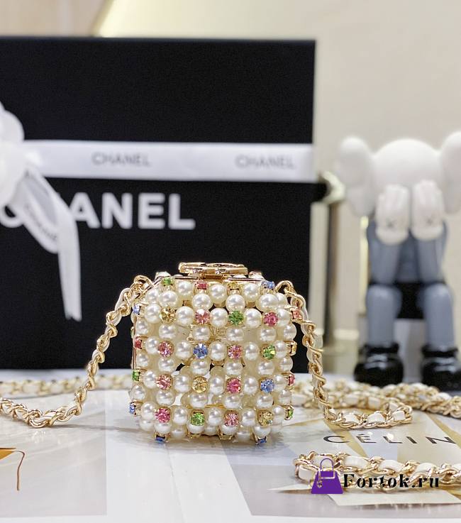 Fortok Chanel Mini Evening Bag Glass Pearls&Gold-Tone Metal White&Multicolour - 1