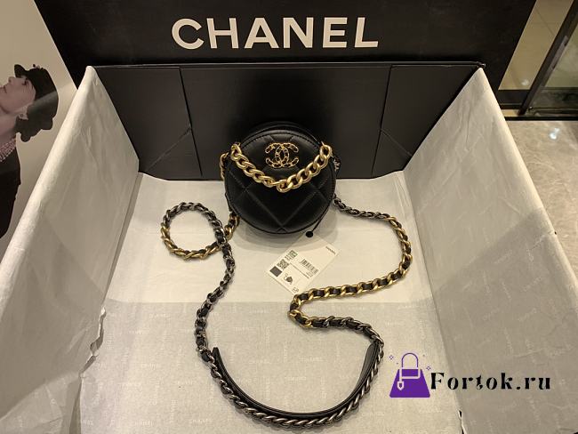 Fortok Chanel 21 Round Bag Sheepskin Black 12cm   - 1