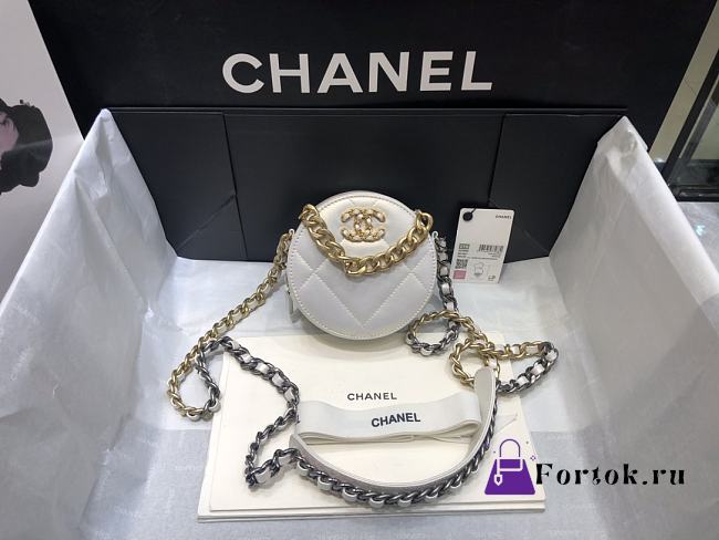 Fortok Chanel 21 Round Bag Sheepskin White 12cm - 1