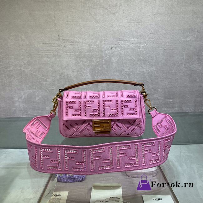 Fortok Fendi Baguette F Logo Embroidered Bag in Pink 26x13x6cm - 1