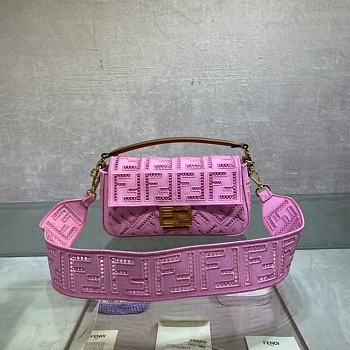 Fortok Fendi Baguette F Logo Embroidered Bag in Pink 26x13x6cm