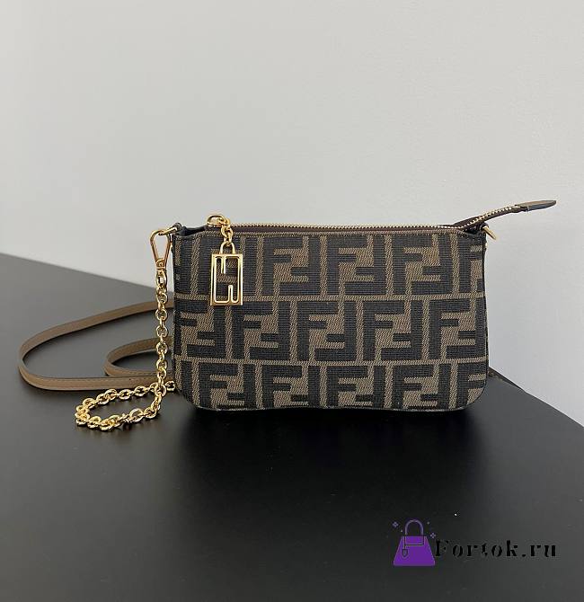 Fortok Fendi Baguette Pouch Brown Jacquard FF Fabric Clutch - 1