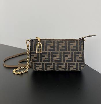 Fortok Fendi Baguette Pouch Brown Jacquard FF Fabric Clutch