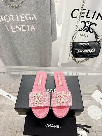 Fortok Chanel Tweed Slides Pink