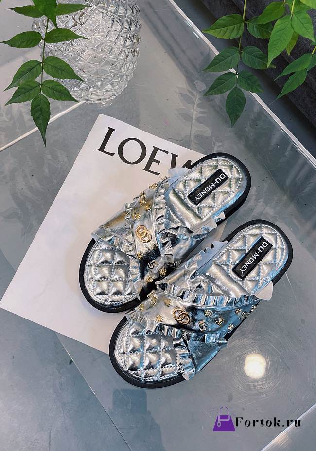 Fortok Chanel Slippers Silver - 1