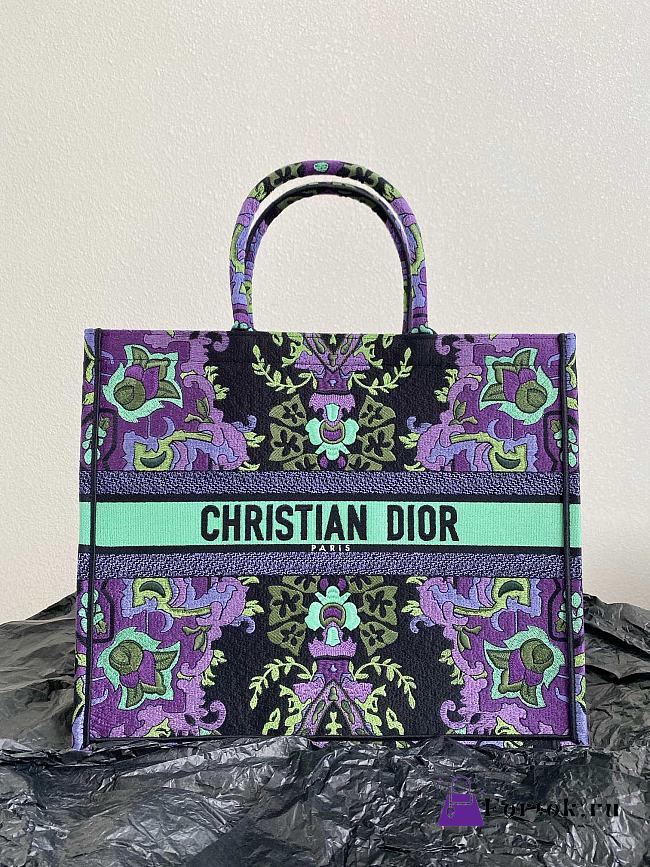 Fortok Dior Book Tote Multicolor Dior Indian Purple Embroidery 42x35x18.5cm - 1