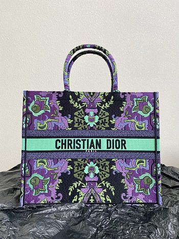 Fortok Dior Book Tote Multicolor Dior Indian Purple Embroidery 42x35x18.5cm