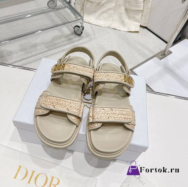 Fortok Dior Dioract Sandal Jute-Colored Braided Raffia - 1
