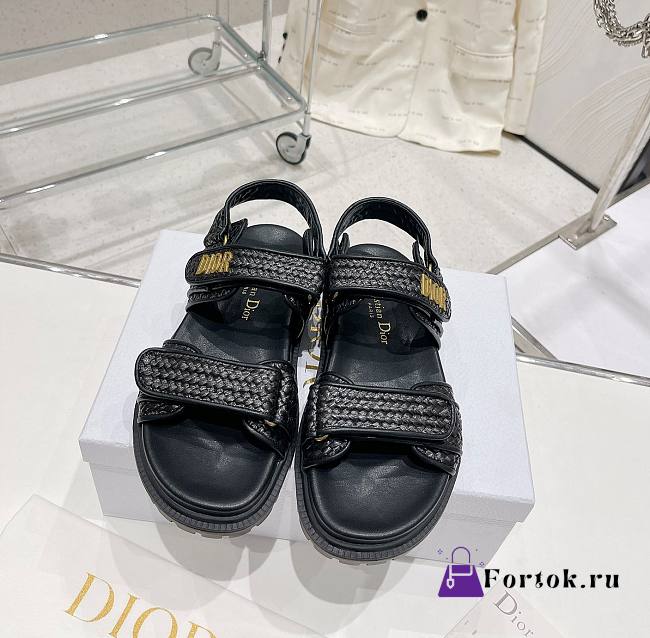 Fortok Dior Dioract Sandal Black Braided Raffia - 1