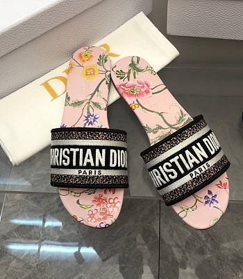 Fortok Dior Dway Slides Pink Multicolor Embroidered Cotton