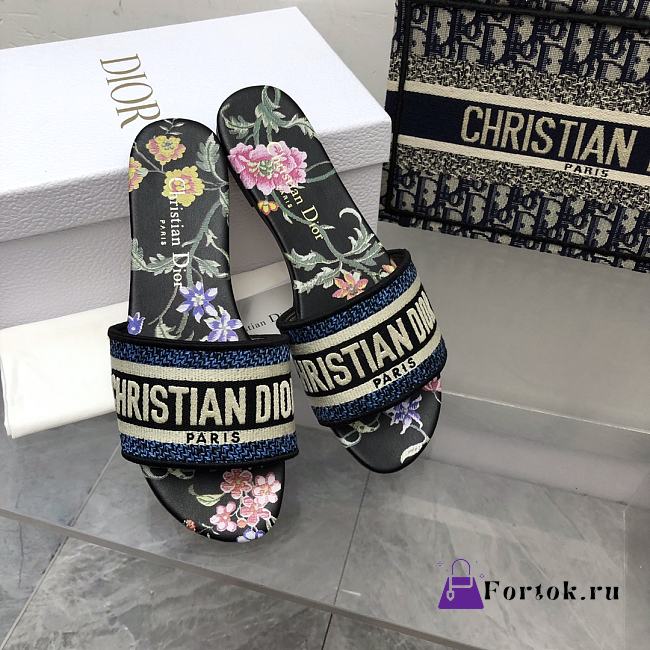Fortok Dior Dway Slides Black Multicolor Embroidered Cotton - 1