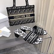 Fortok Dior Dway Heeled Slides White and Black Embroidered Cotton - 1