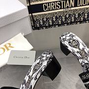 Fortok Dior Dway Heeled Slides White and Black Embroidered Cotton - 2
