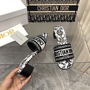 Fortok Dior Dway Heeled Slides White and Black Embroidered Cotton - 5